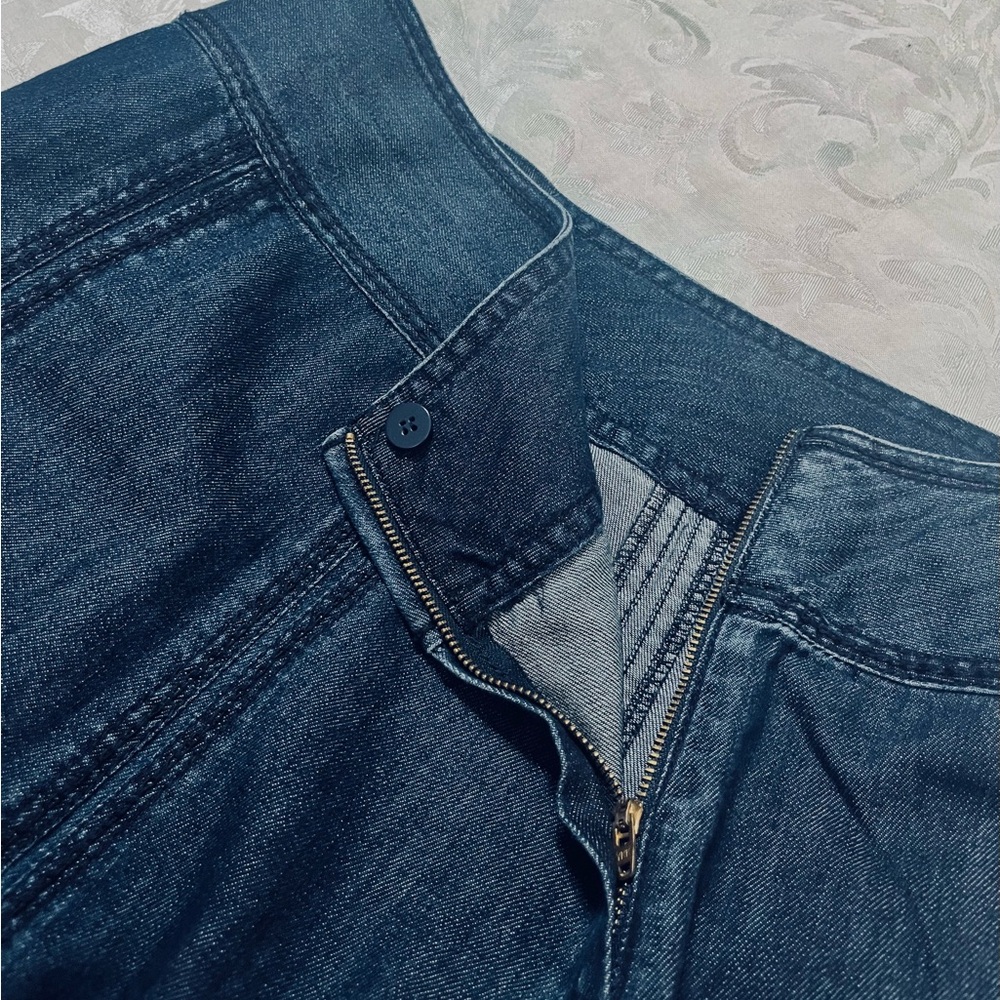 Liz Claiborne 100% Wide Waist Band Blue Denim Full Midi Side Zip Skirt sz 14 - Picture 10 of 12